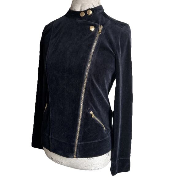 Lauren Ralph Lauren Jackets & Blazers - Lauren Ralph Lauren Velour Moto Jacket Womens M Navy Zip Biker Velvet